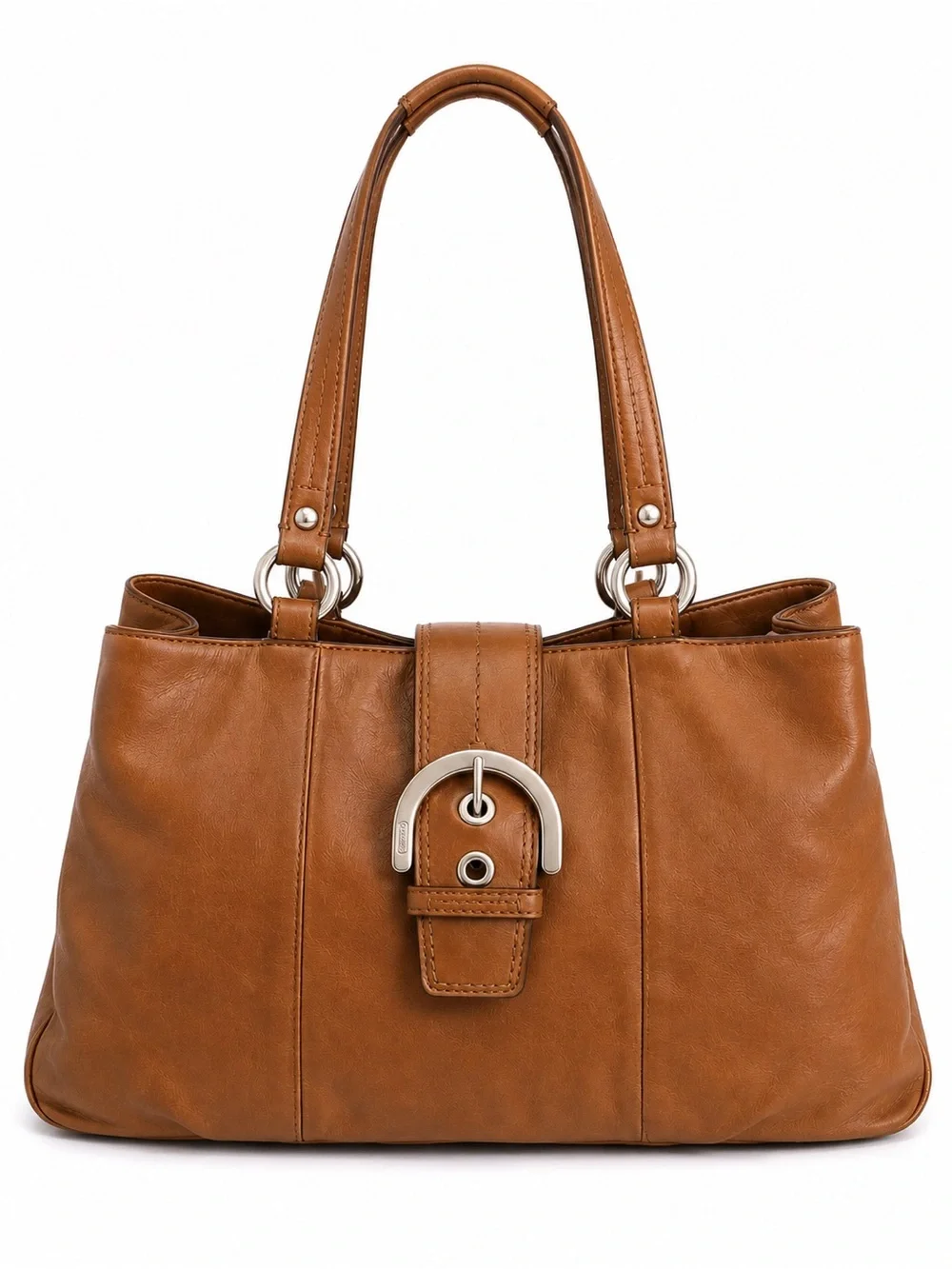 Coach Soho Buckle Cognac Brown Leather Tote Shoulder Carryall Bag